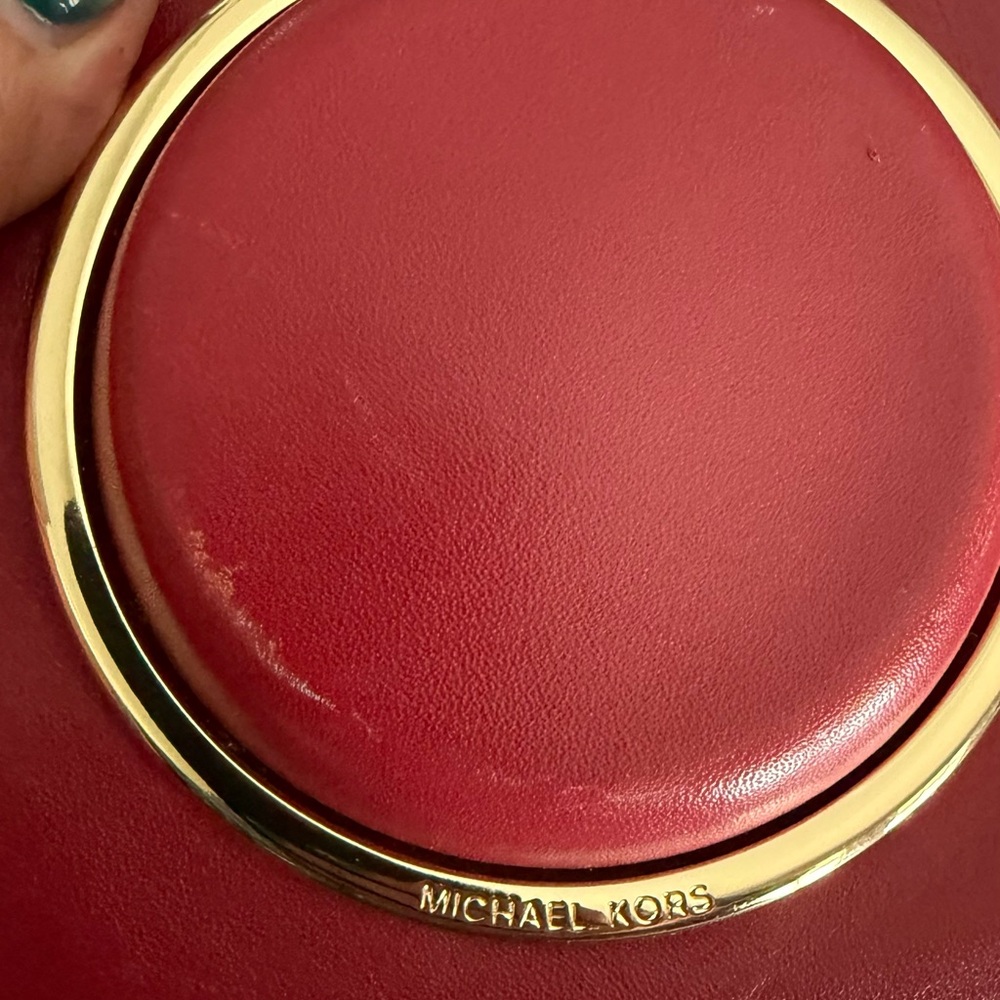 Micheal Kors Scout Camera Red Leather Crossbody. Gold Accents - Picture 5 of 13